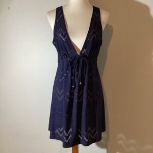Serene Navy Lace Swim Cover-Up, racerback, V neck,elastic waist, medium